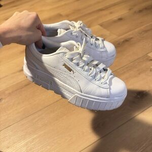 Puma White Platform Sneakers with Gold Logo
